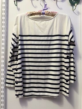 Sezane Black & White Striped Boatneck Long Sleeve Top